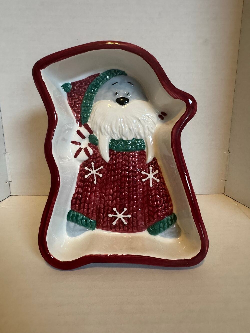 Vintage 1999 St Nicholas Square Santa Ceramic Serving Dish Christmas Tray
